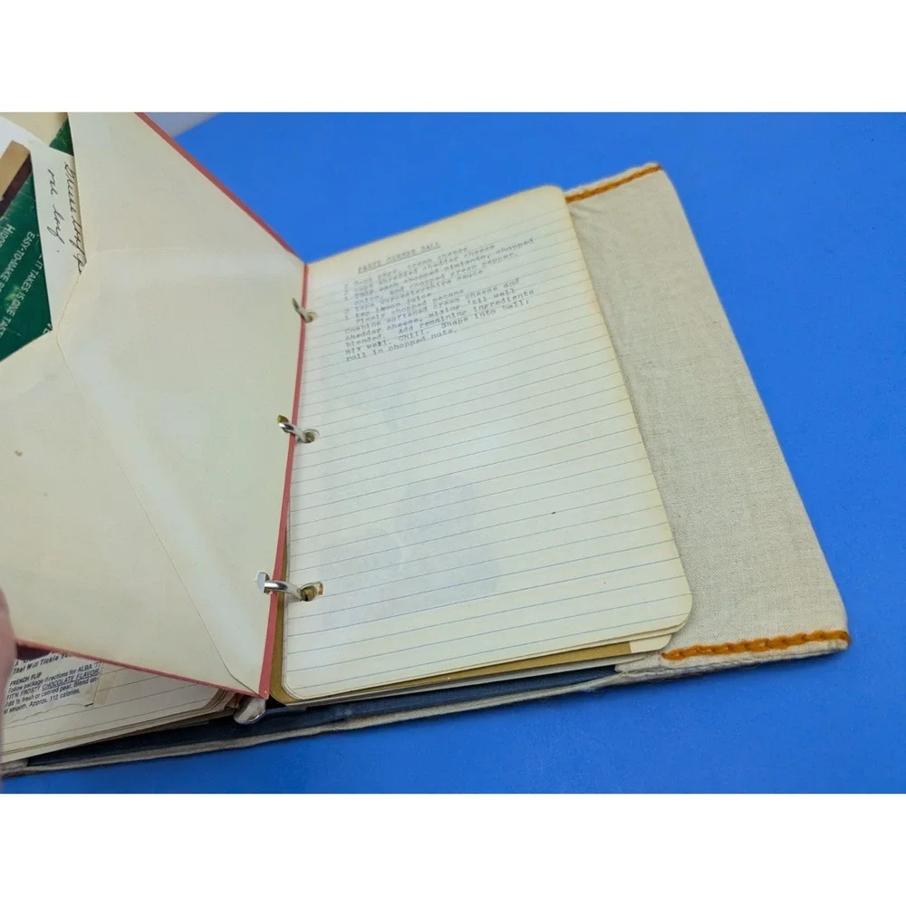 1970s Handwritten Clipped Vintage Retro Recipe Binder Embroidered Cover NYC